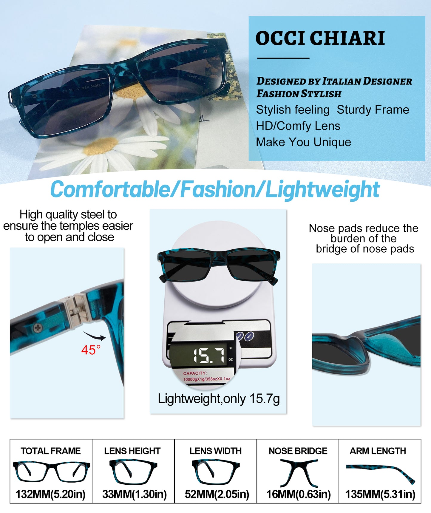 OCCI CHIARI Photochromic Bifocal Reading Glasses for Mens,Square Transition UV Protection Sunglasses Readers BS OC5030