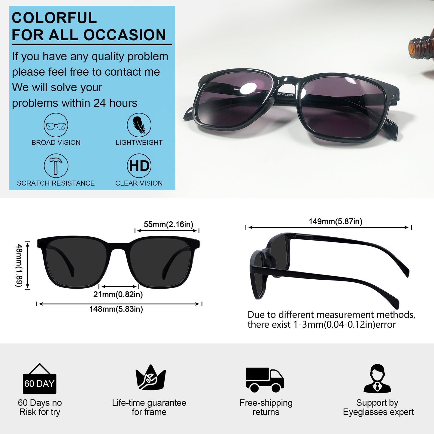 OCCI CHIARI XL Sunglasses with Readers for Men Large Head Comfortable Sun Reading Glasses OC5209SR