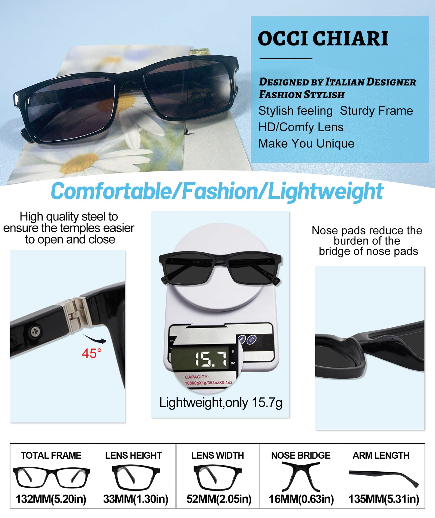 OCCI CHIARI Photochromic Bifocal Reading Glasses for Mens,Square Transition UV Protection Sunglasses Readers BS OC5030