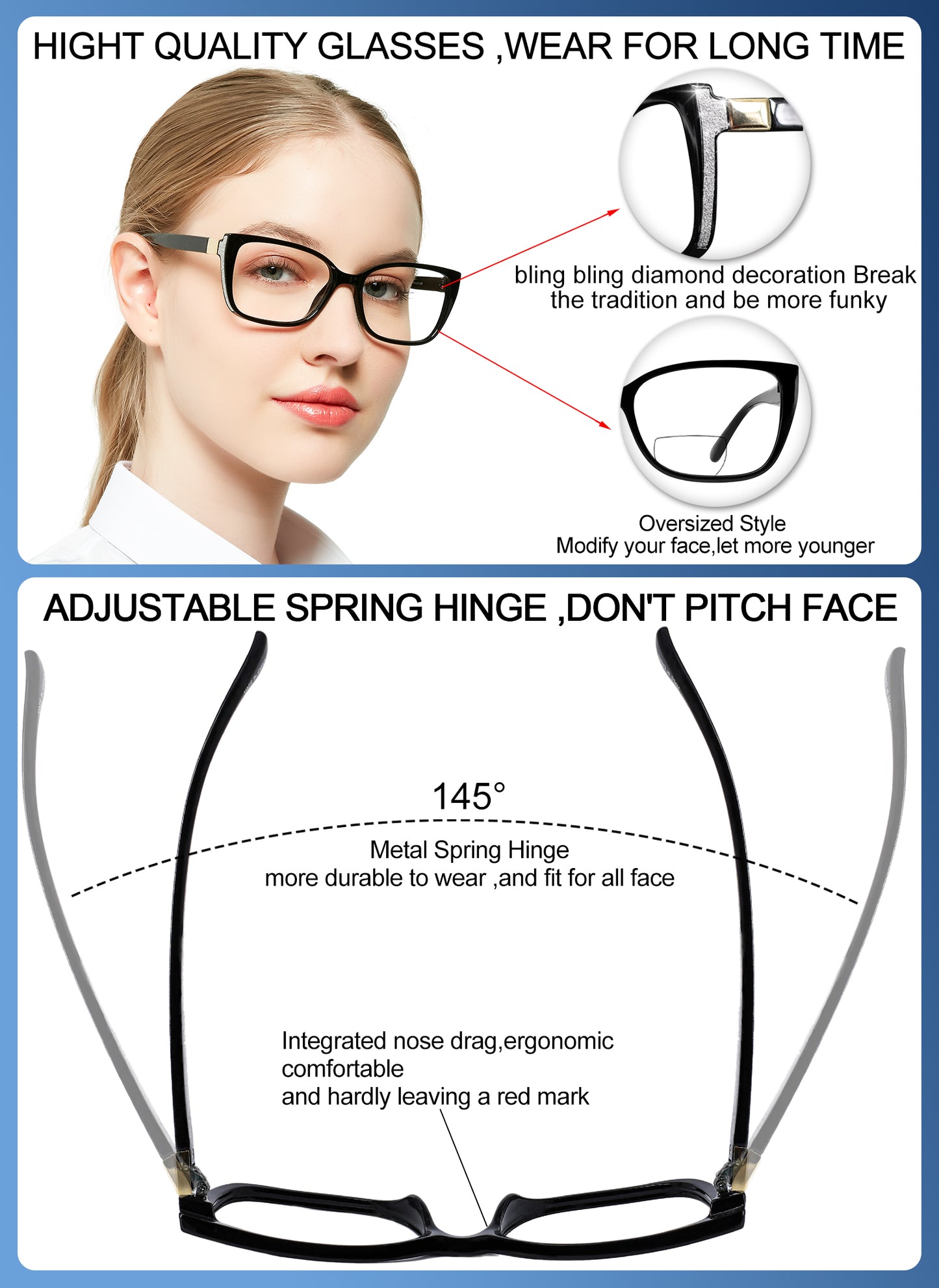 OCCI CHIARI Bifocal Reading Glasses Womens Blue light Blocking Readers OC5117BB