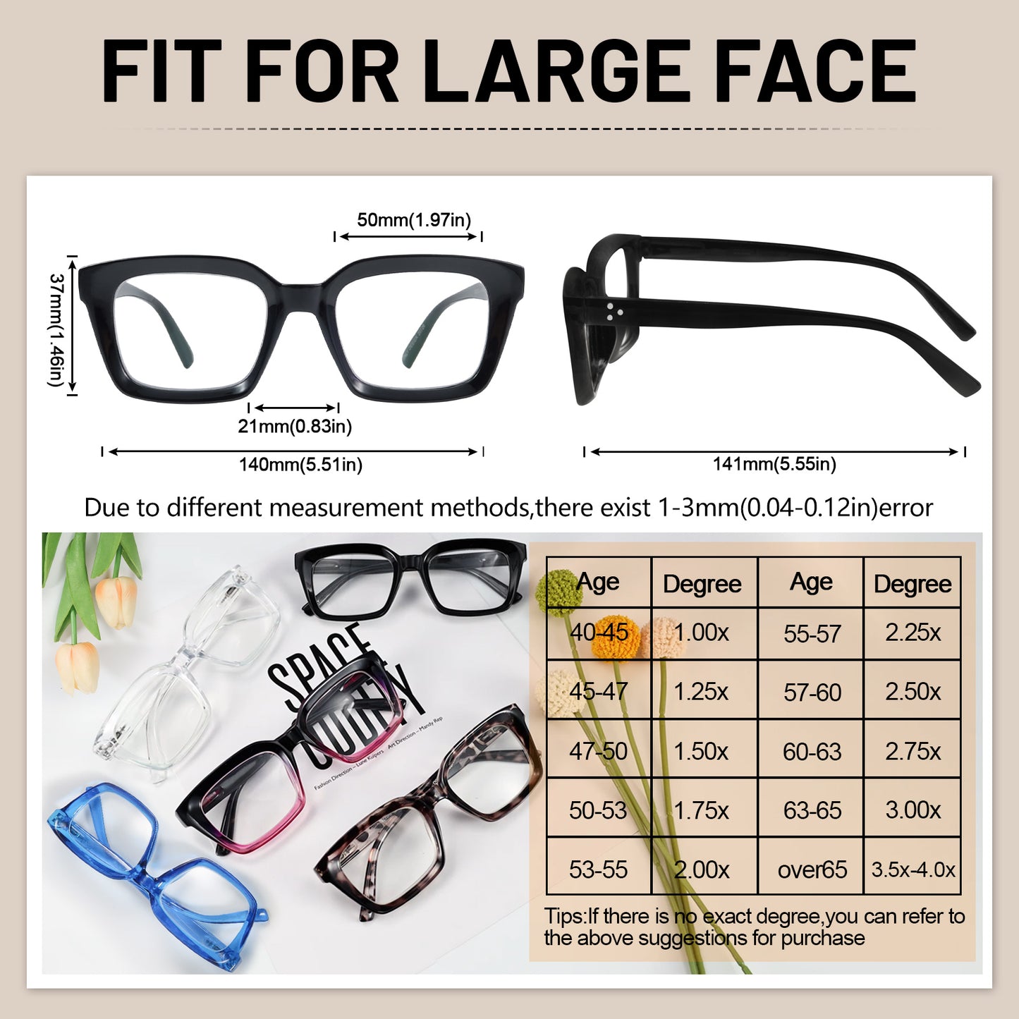 OCCI CHIARI Large Reading Glasses Women Square Reader Oversized Frame OC5031