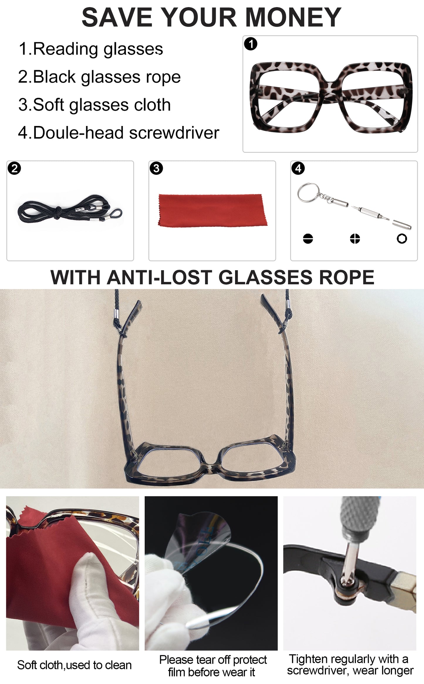 OCCI CHIARI Large Oversized Bifocal Reading Glasses Women Square Vintage readers OC5113BB