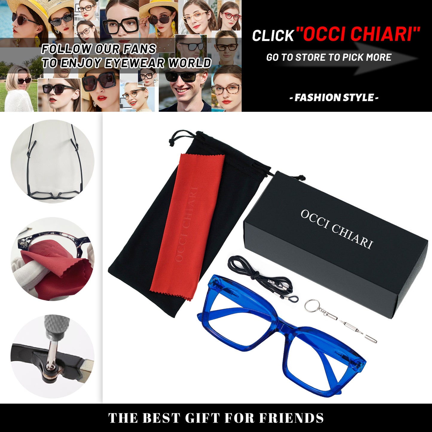 OCCI CHIARI Large Reading Glasses Women Square Reader Oversized Frame OC5031
