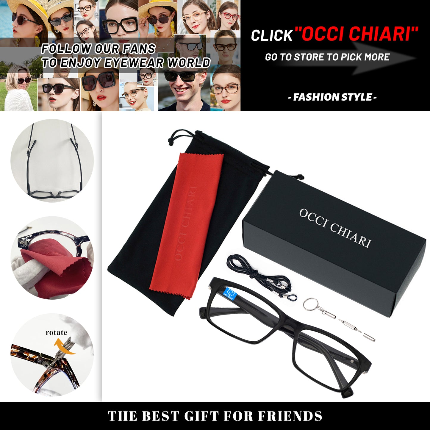 OCCI CHIARI Blue Light Reading Glasses Men Anti Glare Computer Readers for Big Head ABL5030