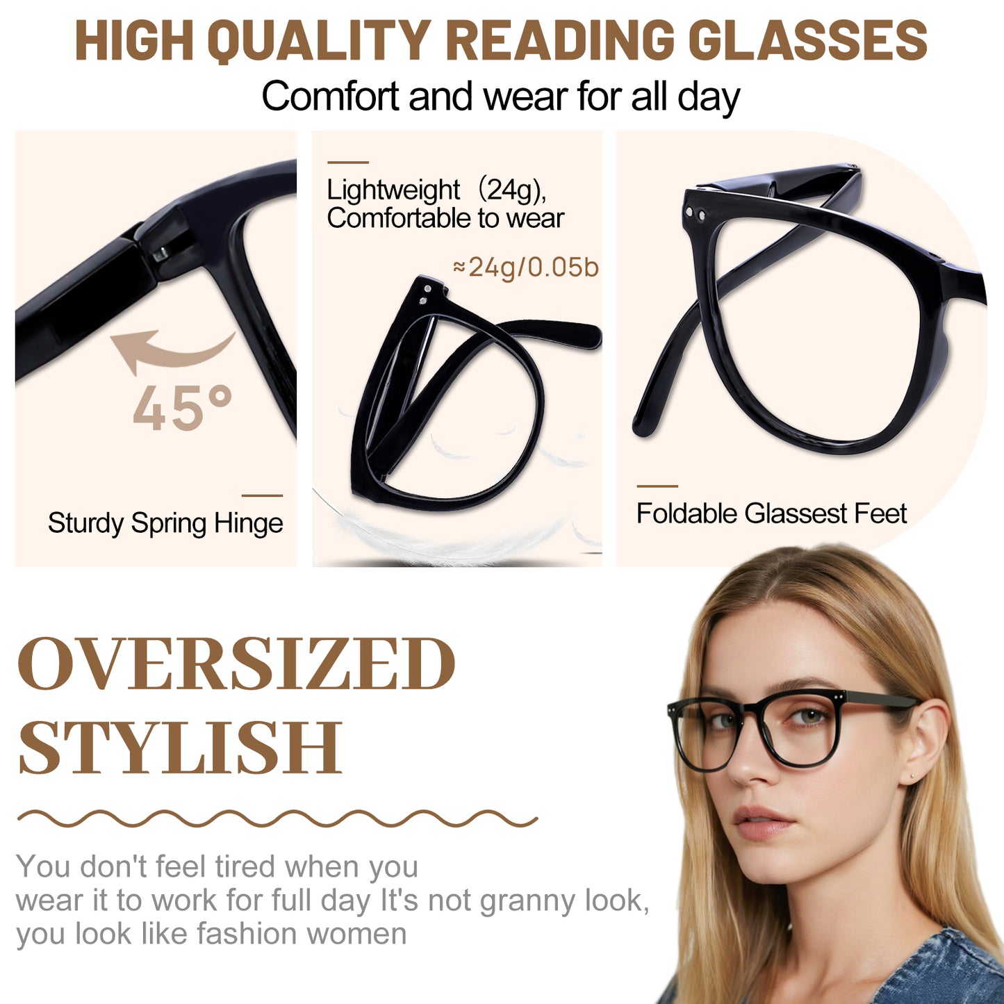 OCCI CHIARI Folding Reading Glasses for Women Wide Frame Readers OC5201