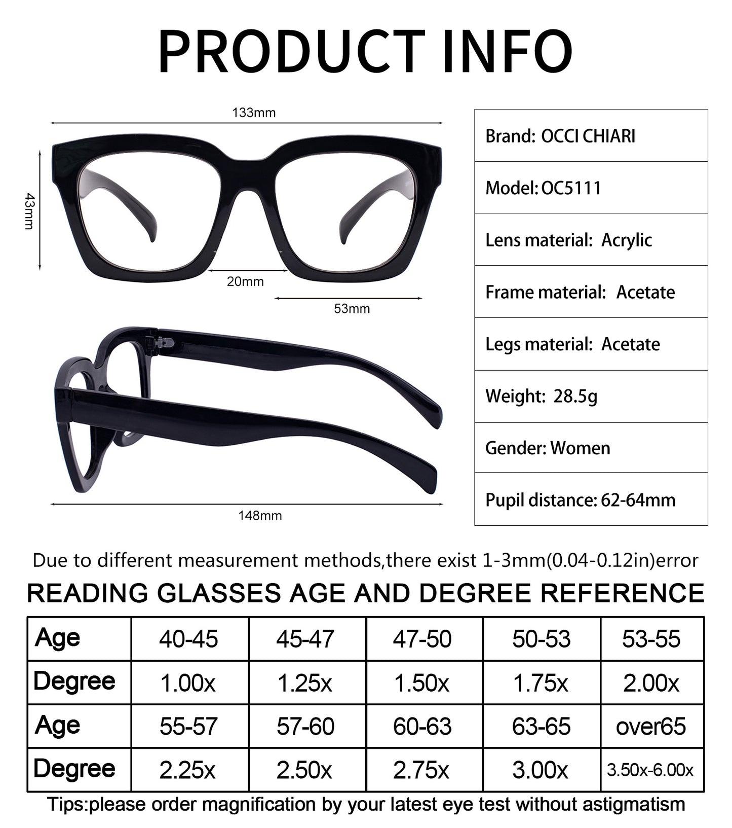 OCCI CHIARI Large Reading Glasses Women Retro Reader OC5111