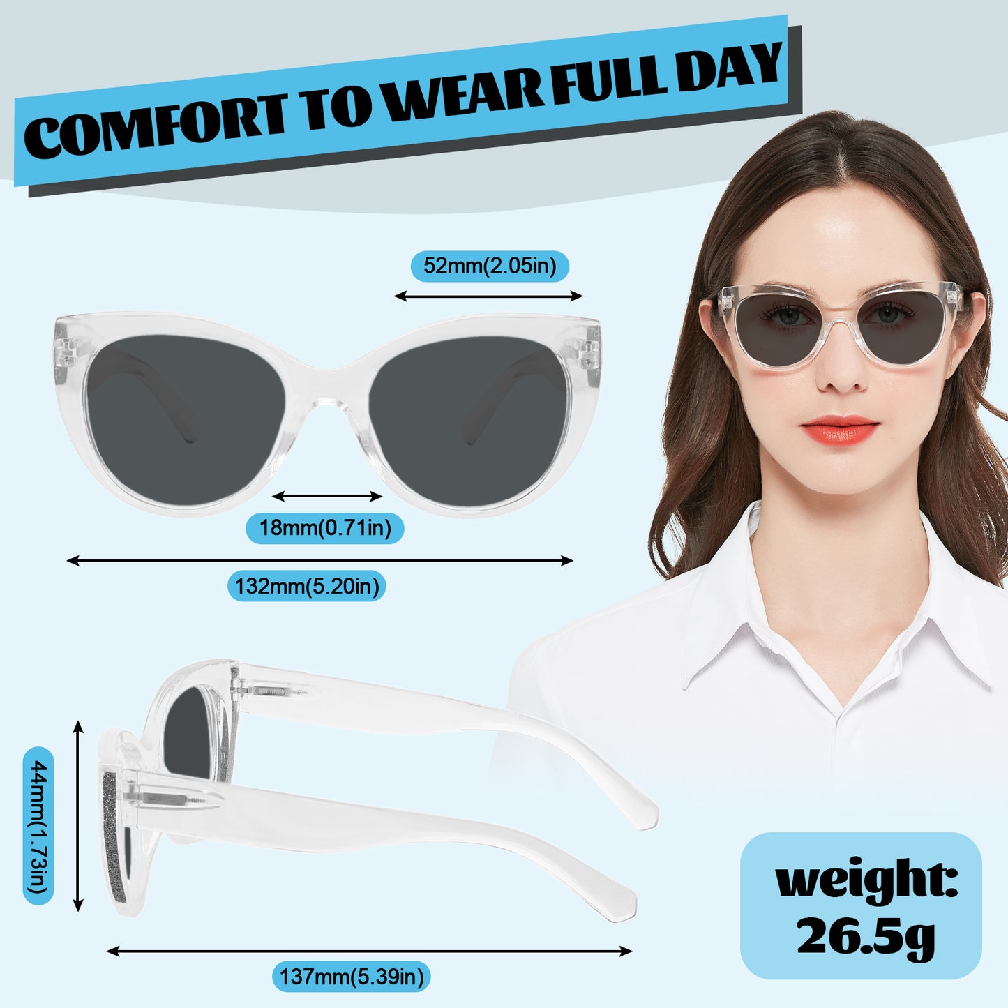 OCCI CHIARI Transition Bifocal Sun Reading Glasses for Women Cat Eye Sunglasses BS5188