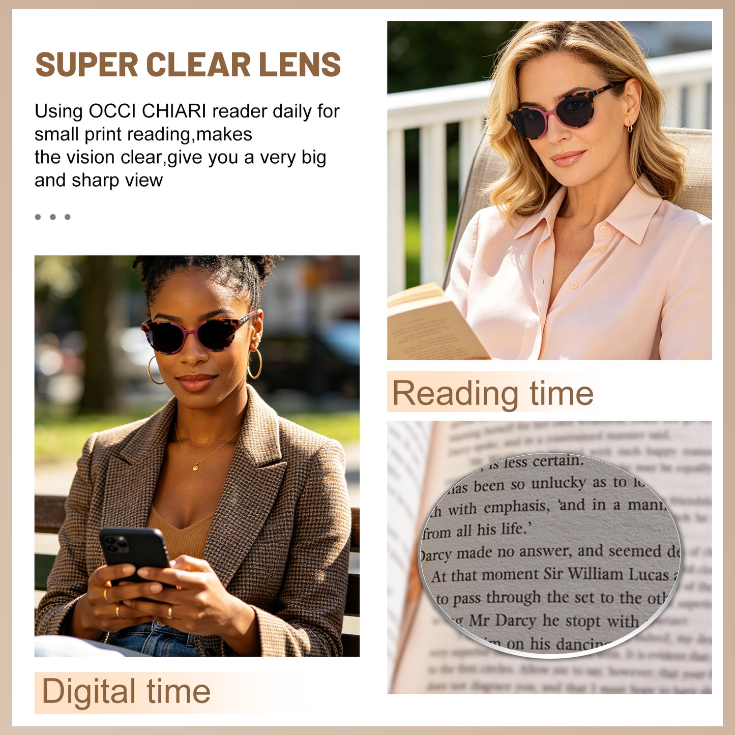 OCCI CHIARI Reading Sunglasses Women UV Protection Outdoor Reader Glasses OC5017S