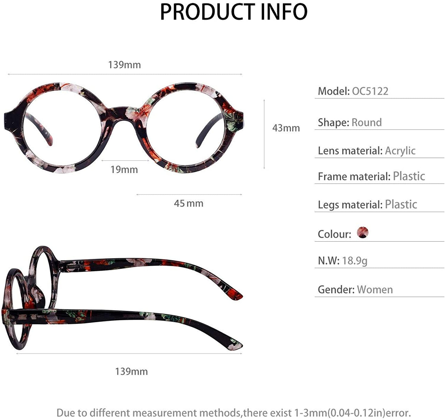 OCCI CHIARI Reading Glasses Women's Reader Clear Frame OC5122