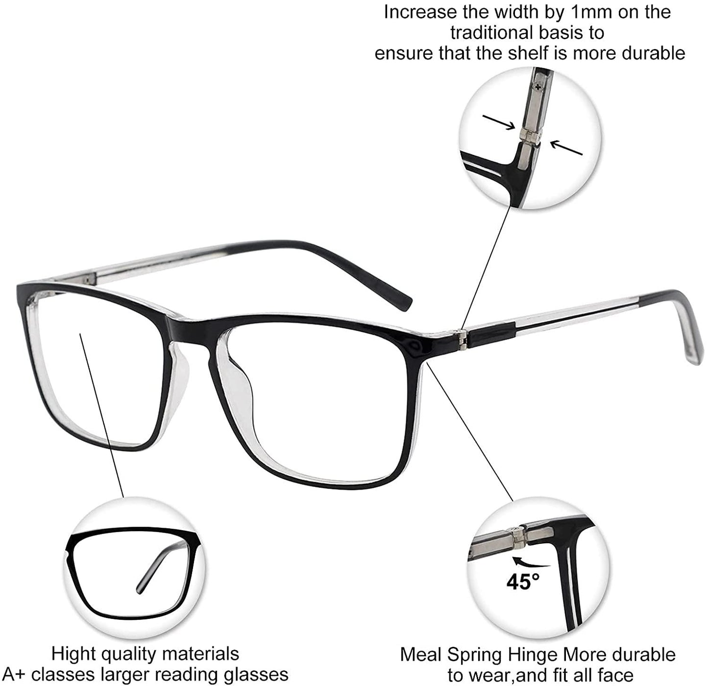 OCCI CHIARI Men’s Blue Light Blocking Reading Glasses(0.00-6.00) - Occichiari 