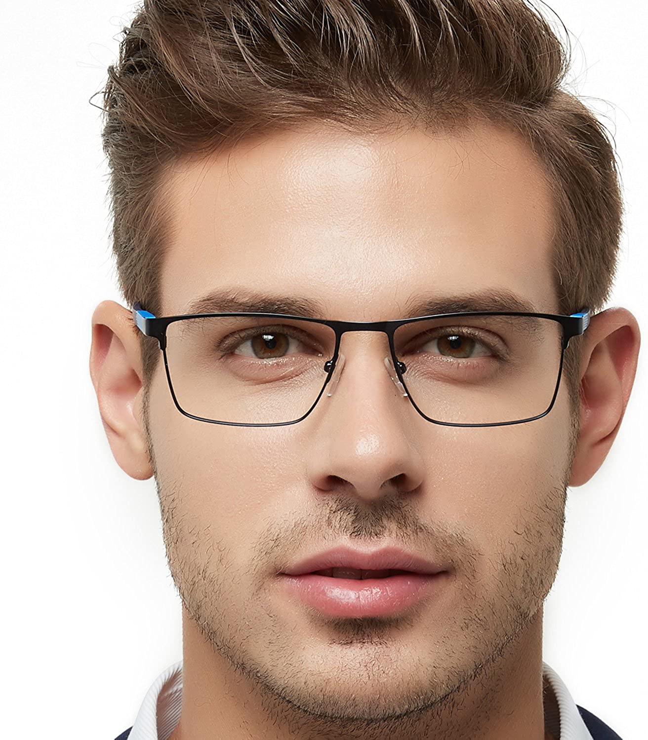 OCCI CHIARI Mens Rectangle Full-Rim Metal Black Prescription Clear Optical Glasses