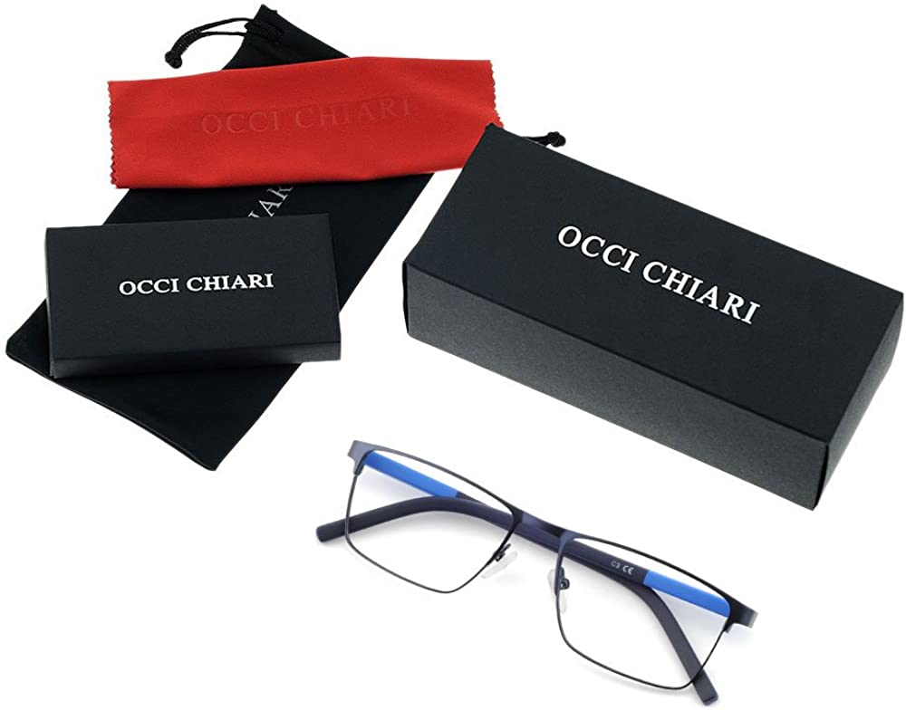 OCCI CHIARI Mens Rectangle Full-Rim Metal Black Prescription Clear Optical Glasses