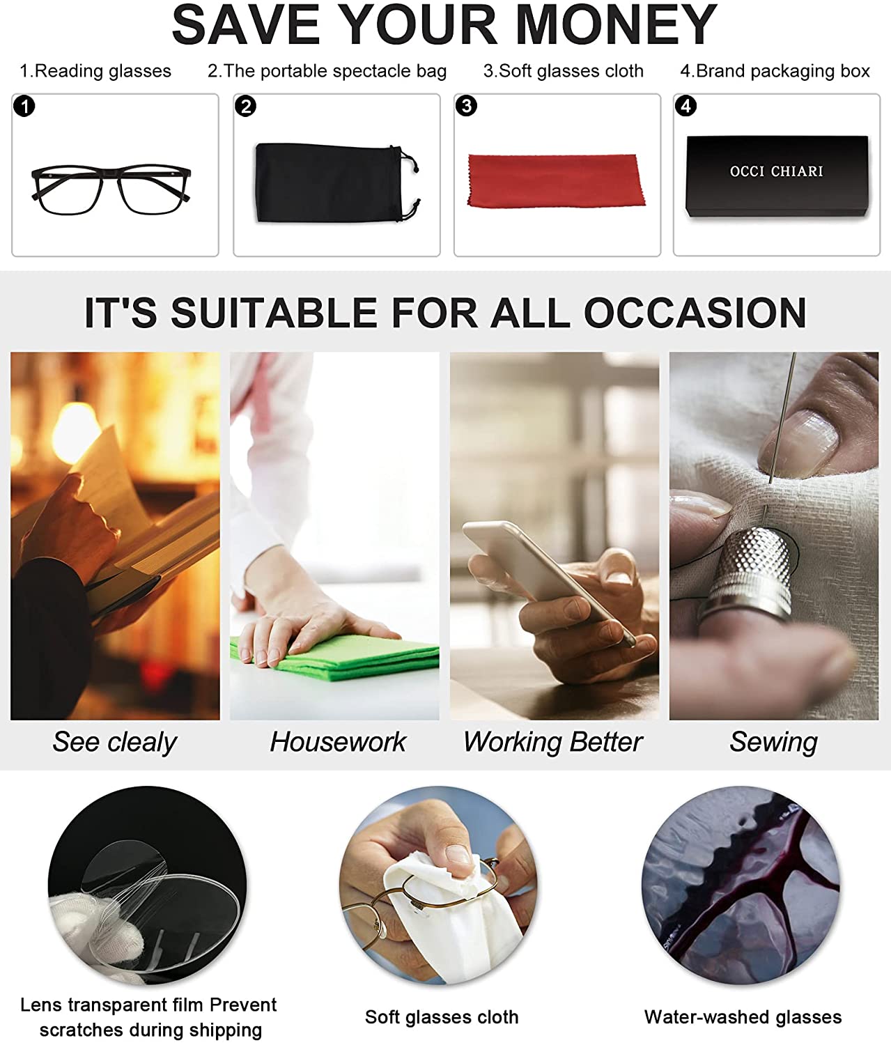 OCCI CHIARI Men’s Blue Light Blocking Reading Glasses ABL5026