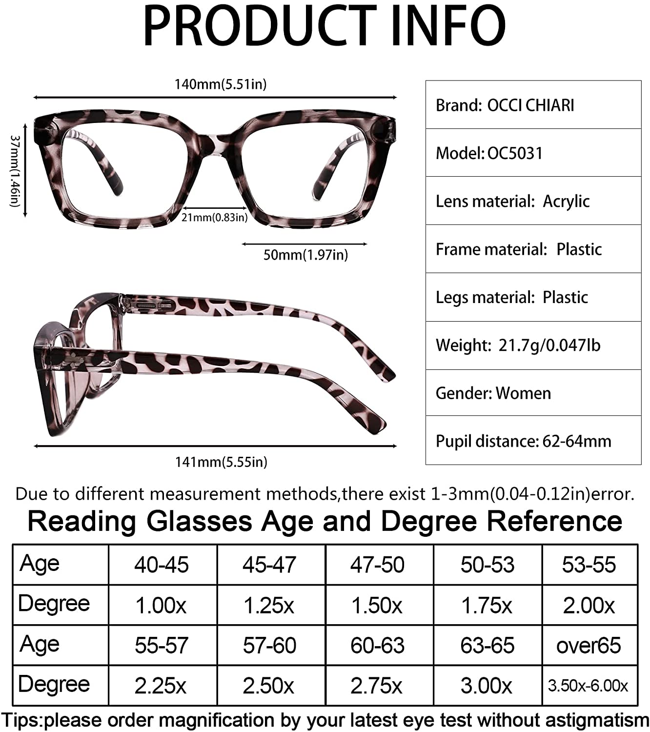Oversized Reading Glasses for Women Designer Reader OC5031