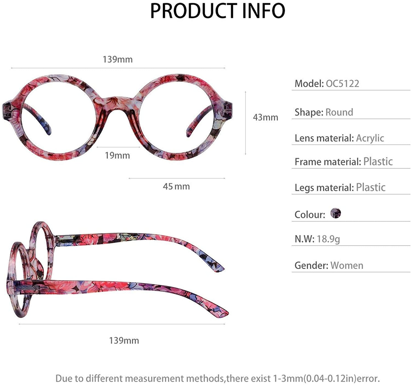 OCCI CHIARI Reading Glasses Women's Reader Clear Frame OC5122