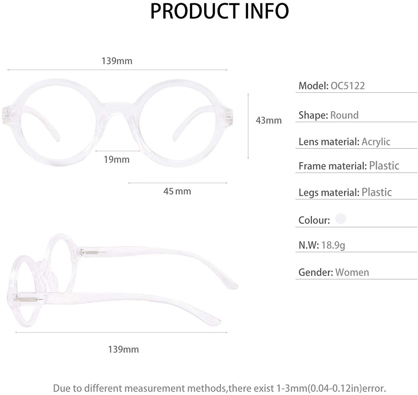 OCCI CHIARI Reading Glasses Women's Reader Clear Frame OC5122