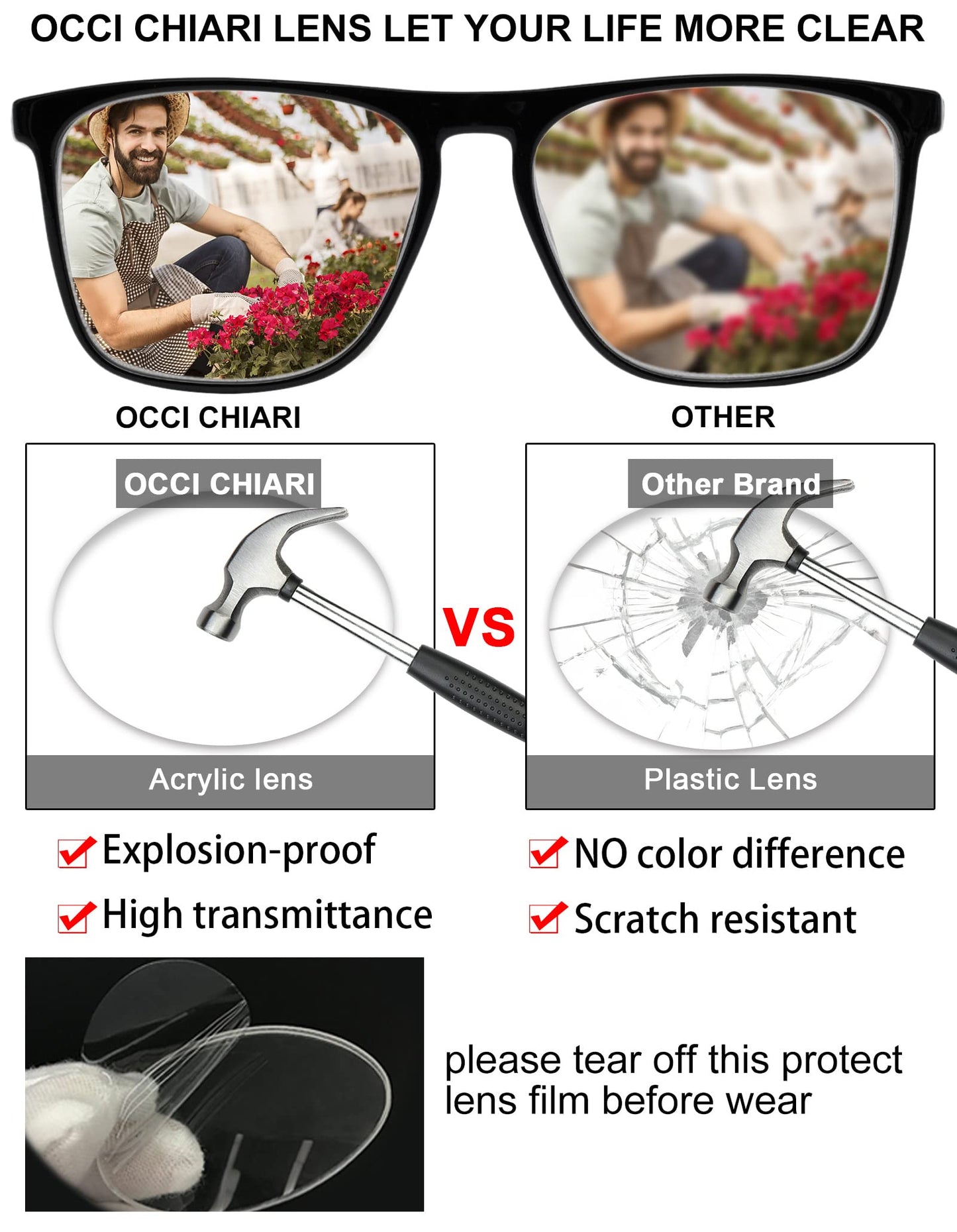 OCCI CHIARI Men's Oversized Fashion Reading Glasses Large Reader Oversized Frame OC5025