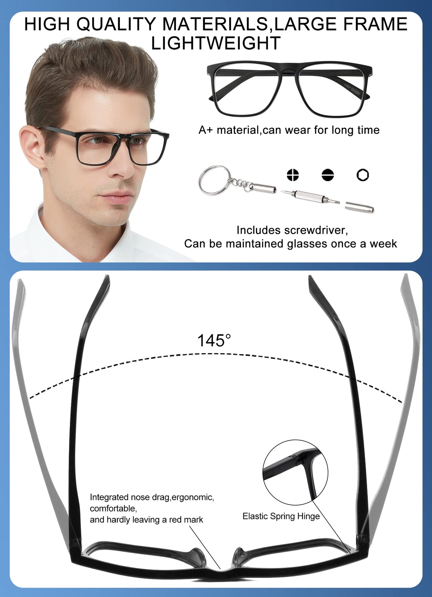 OCCI CHIARI Men's Oversized Fashion Reading Glasses Large Reader Oversized Frame OC5025