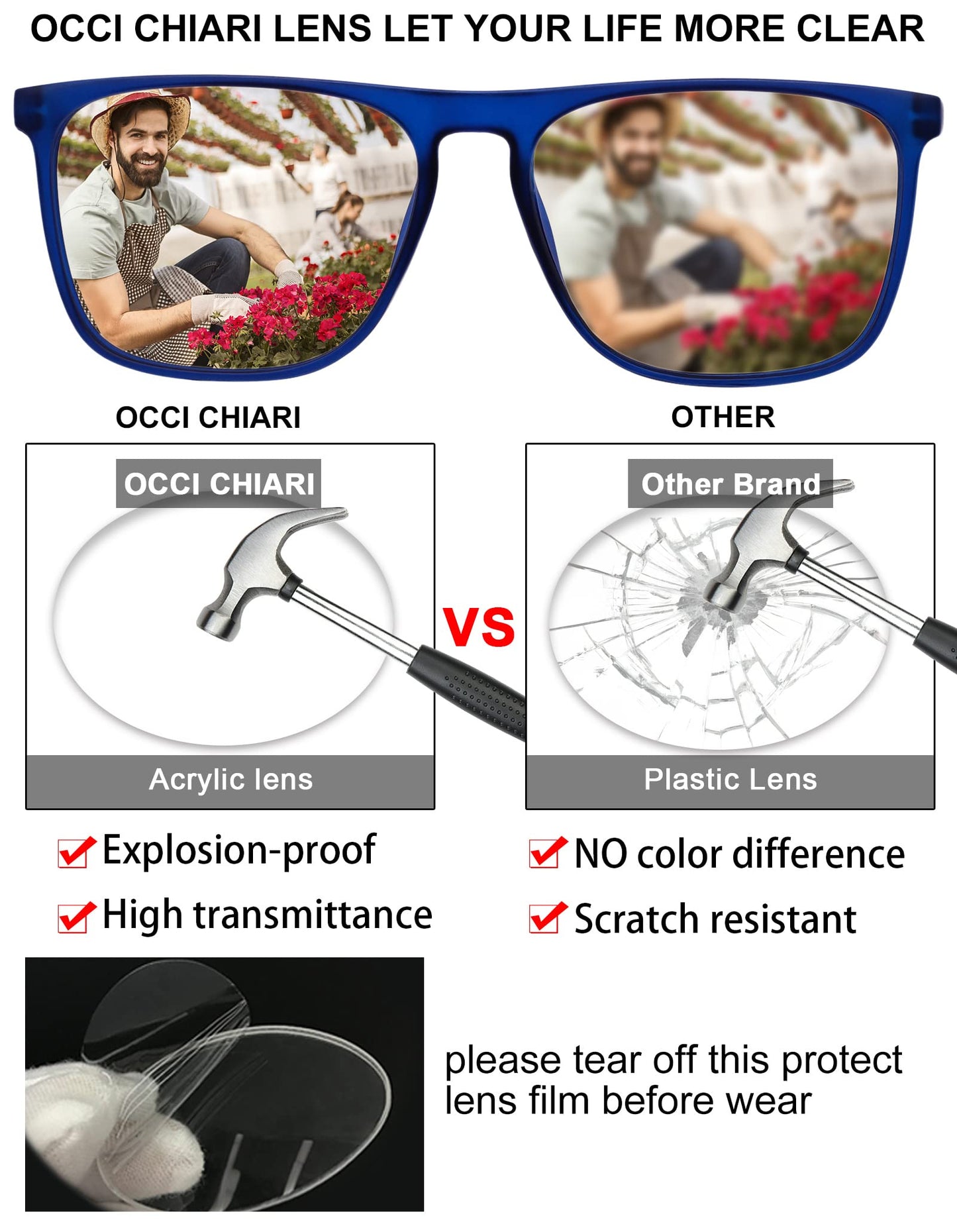 OCCI CHIARI Men's Oversized Fashion Reading Glasses Large Reader Oversized Frame OC5025