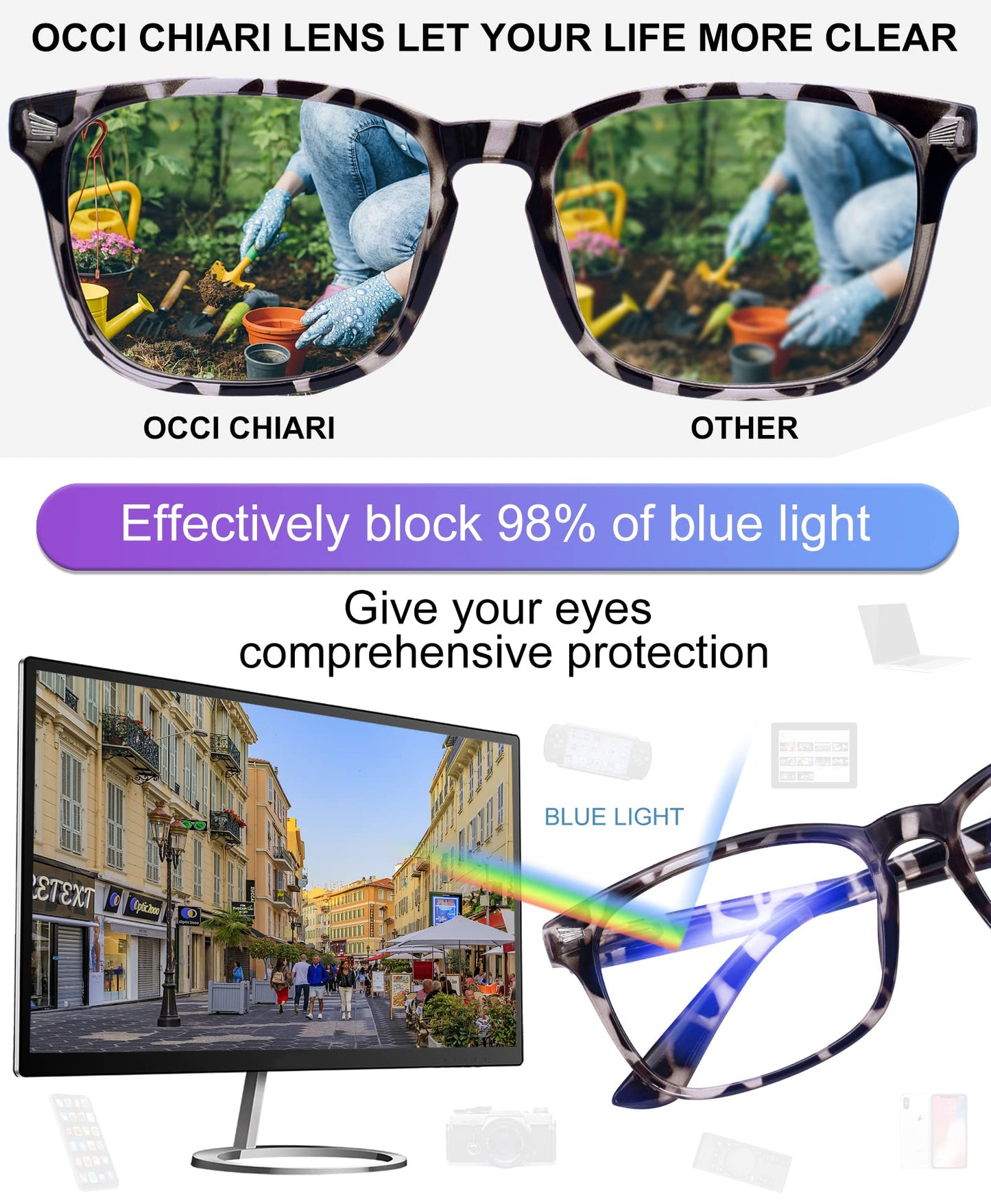 Blue Light Blocking Rectangle Reading Glasses Women Oversized Reader OC5121