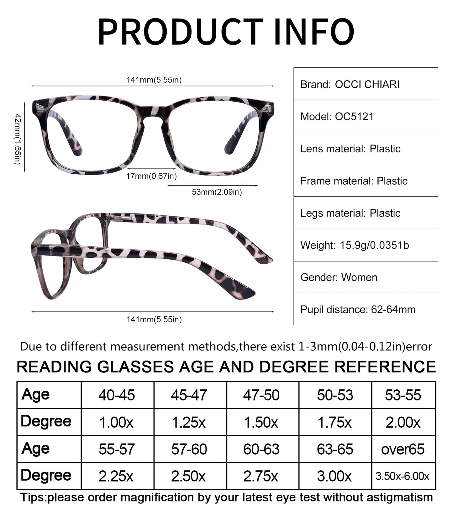 Blue Light Blocking Rectangle Reading Glasses Women Oversized Reader OC5121