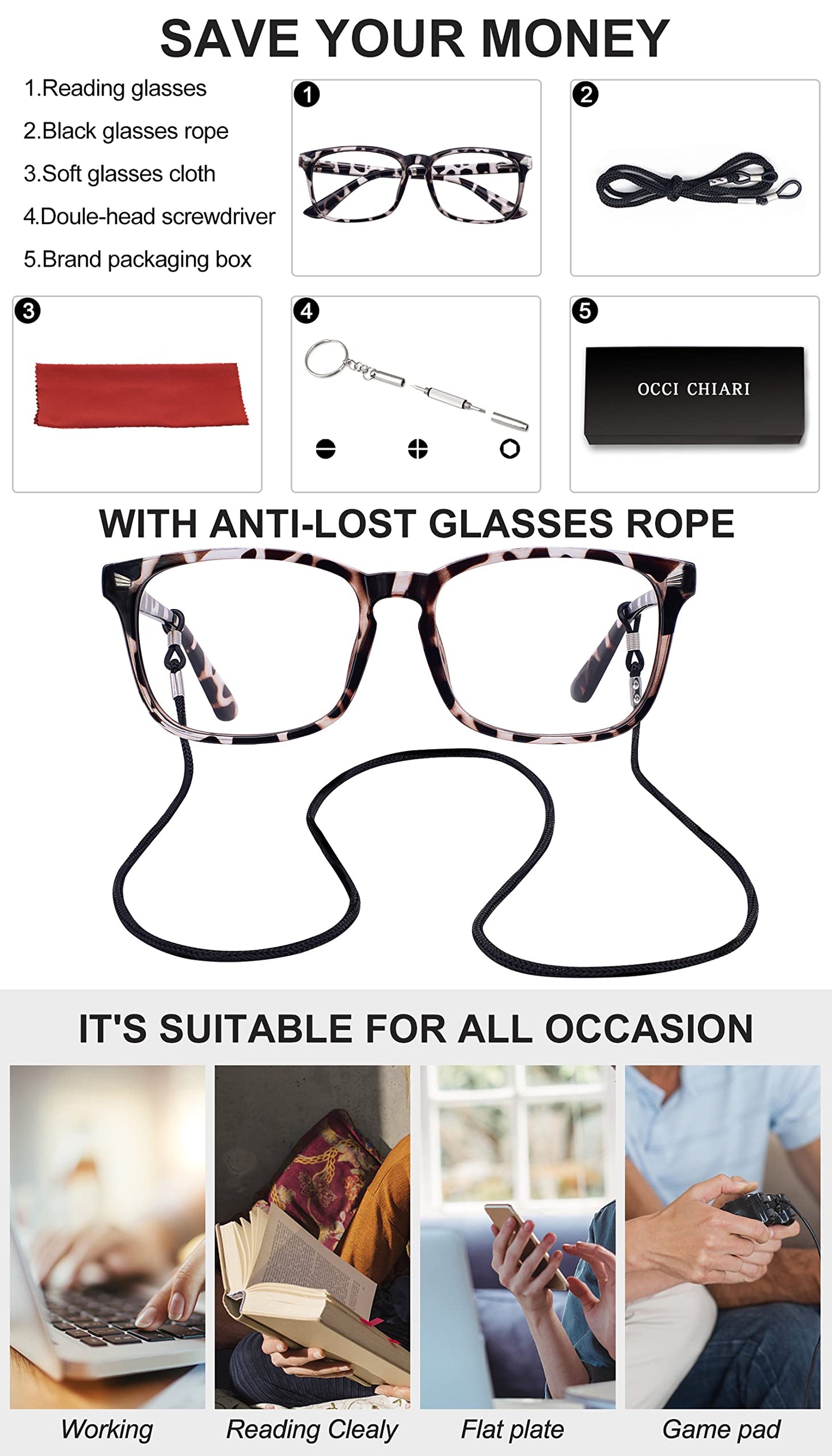 Blue Light Blocking Rectangle Reading Glasses Women Oversized Reader OC5121