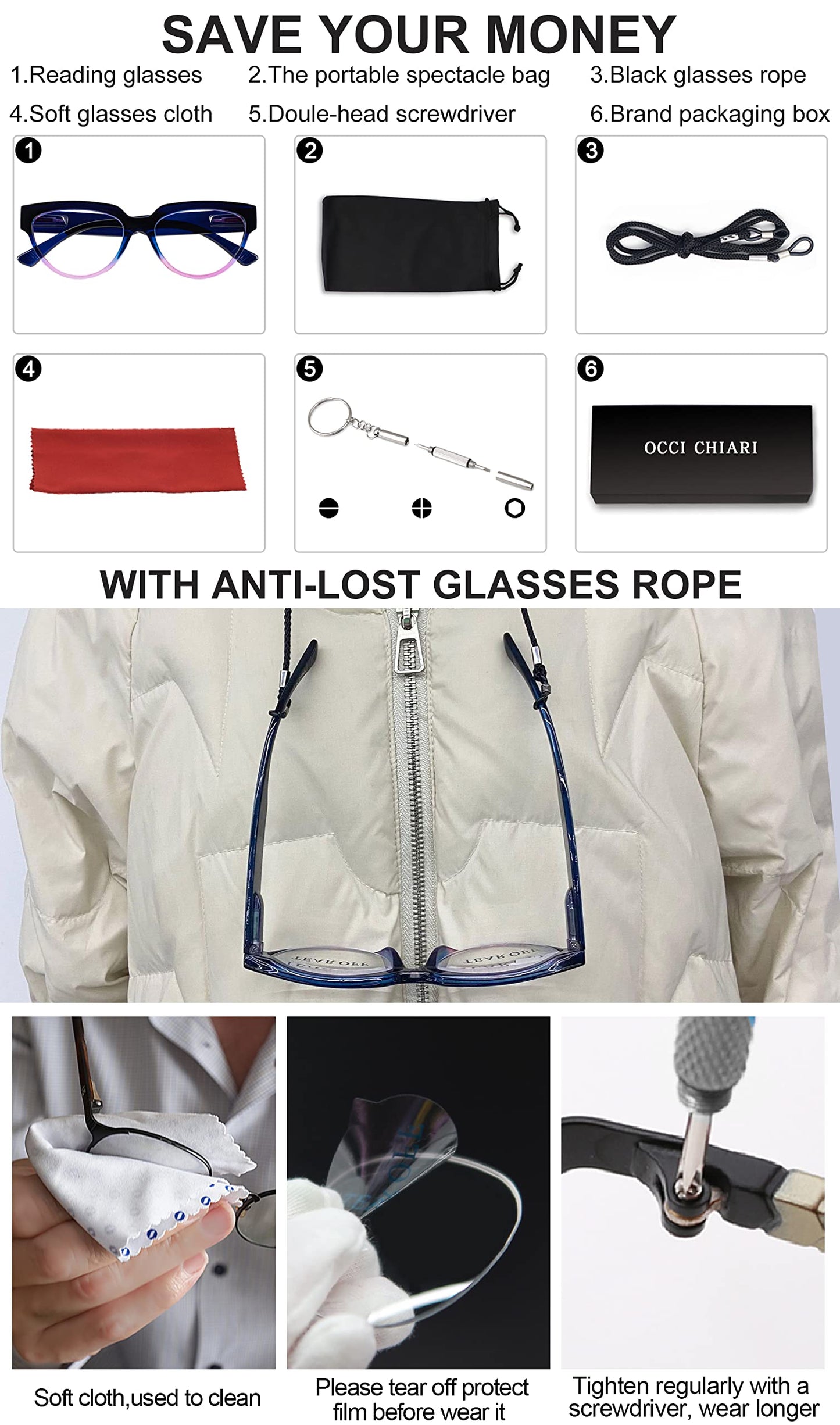 OCCI CHIARI Large Reading Glasses for Women Cateye Readers Large Frame OC5193