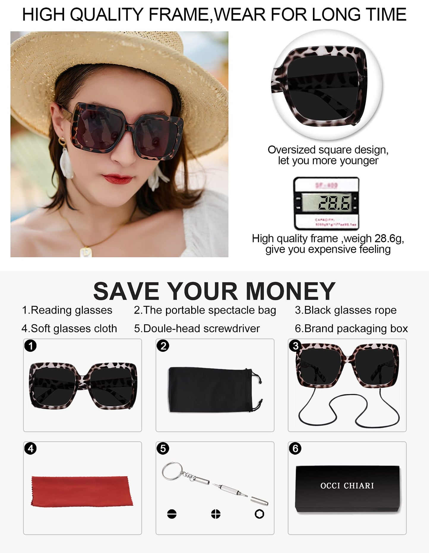 OCCI CHIARI Designer Reading Glasses For Women Large Sunglass Readers Transparent OC5113SR