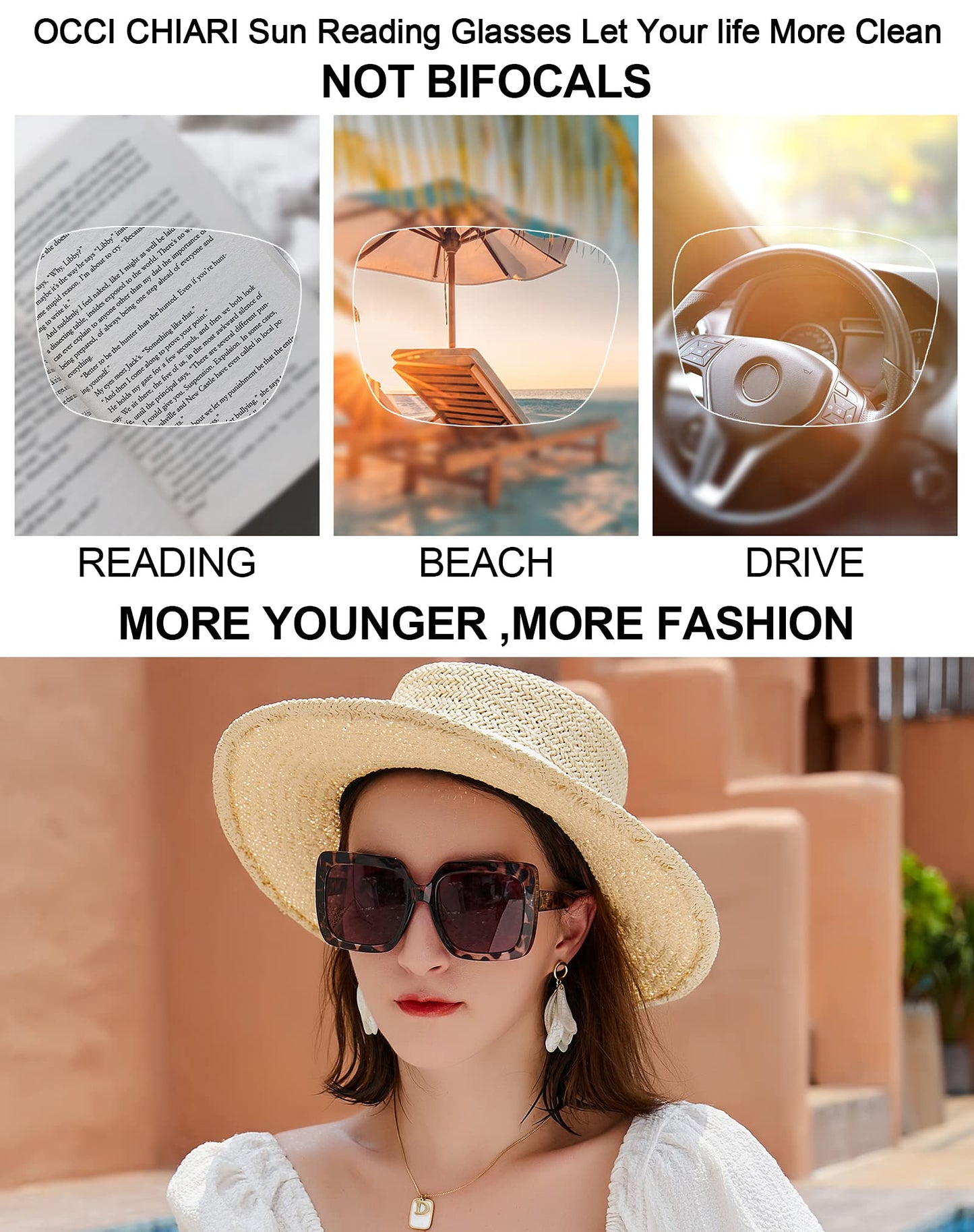 OCCI CHIARI Designer Reading Glasses For Women Large Sunglass Readers Transparent OC5113SR