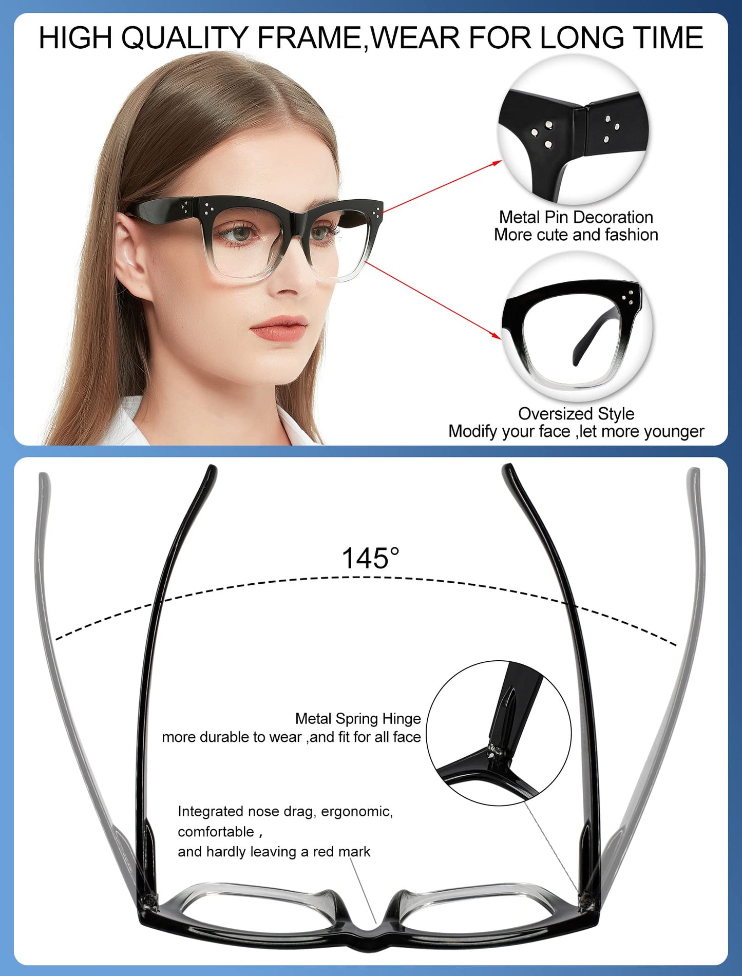 OCCI CHIARI Women's Readers Sturdy Reading Glasses Oversized Reading Glasses For women OC5133