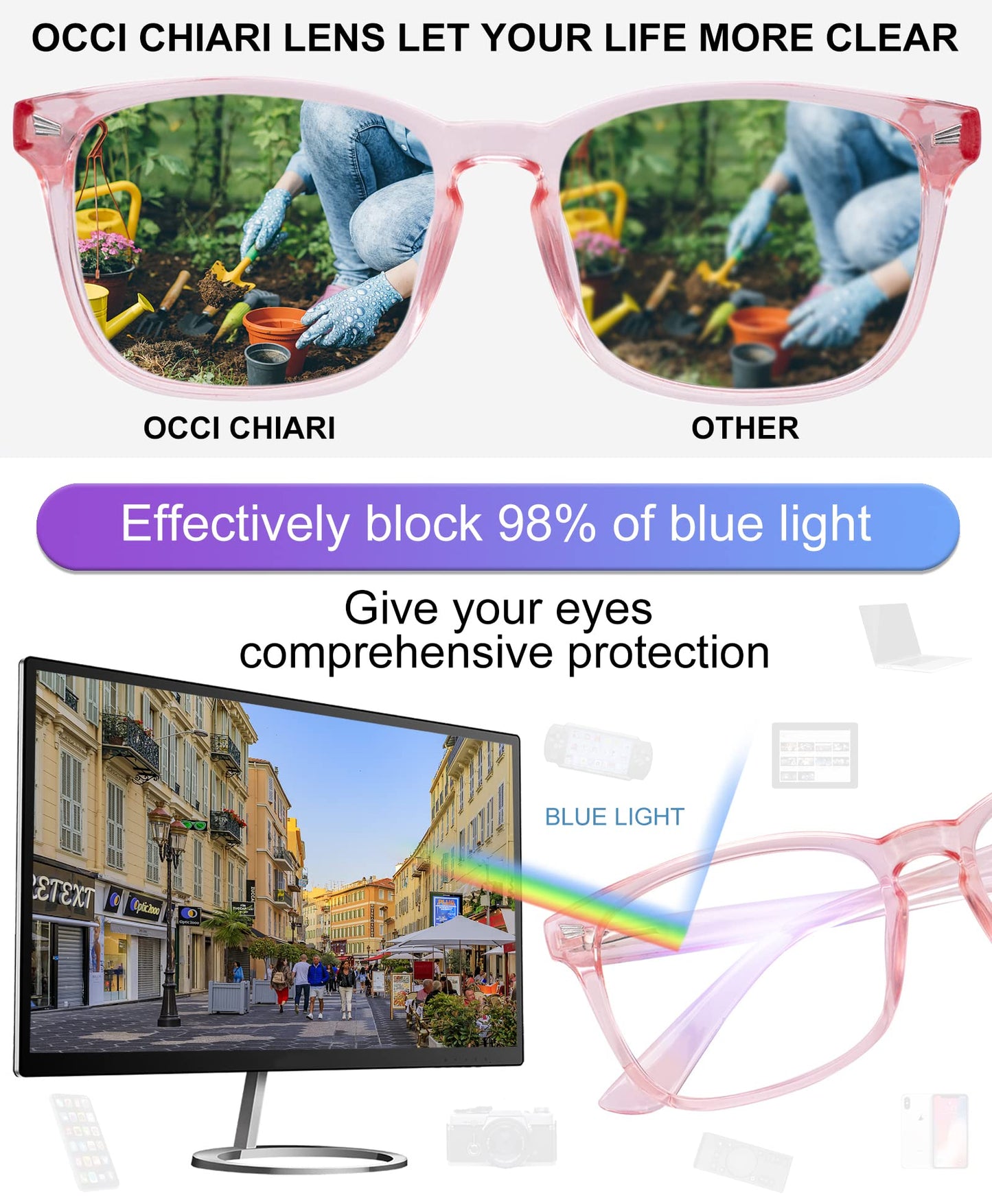 Blue Light Blocking Rectangle Reading Glasses Women Oversized Reader OC5121