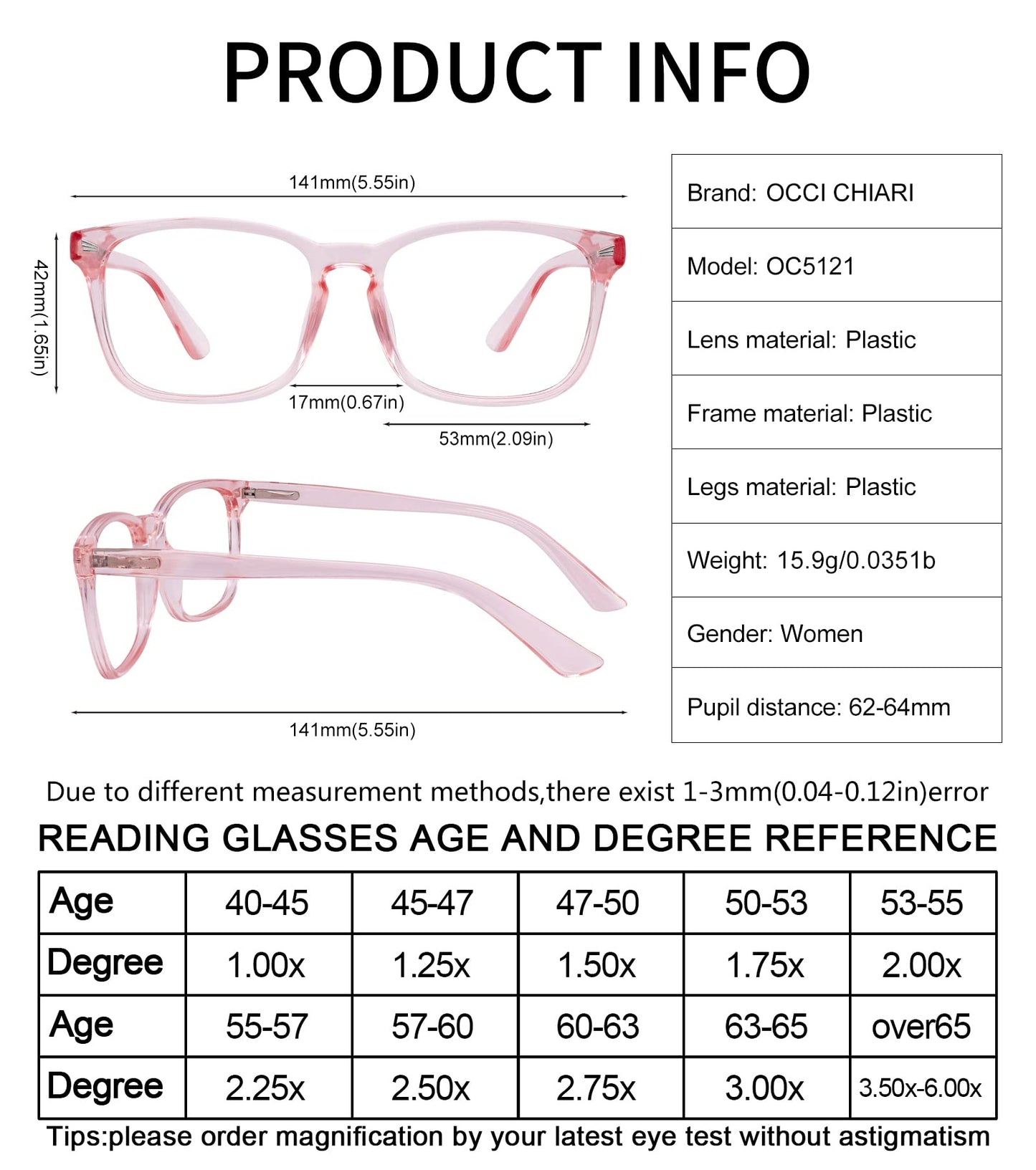 Blue Light Blocking Rectangle Reading Glasses Women Oversized Reader OC5121