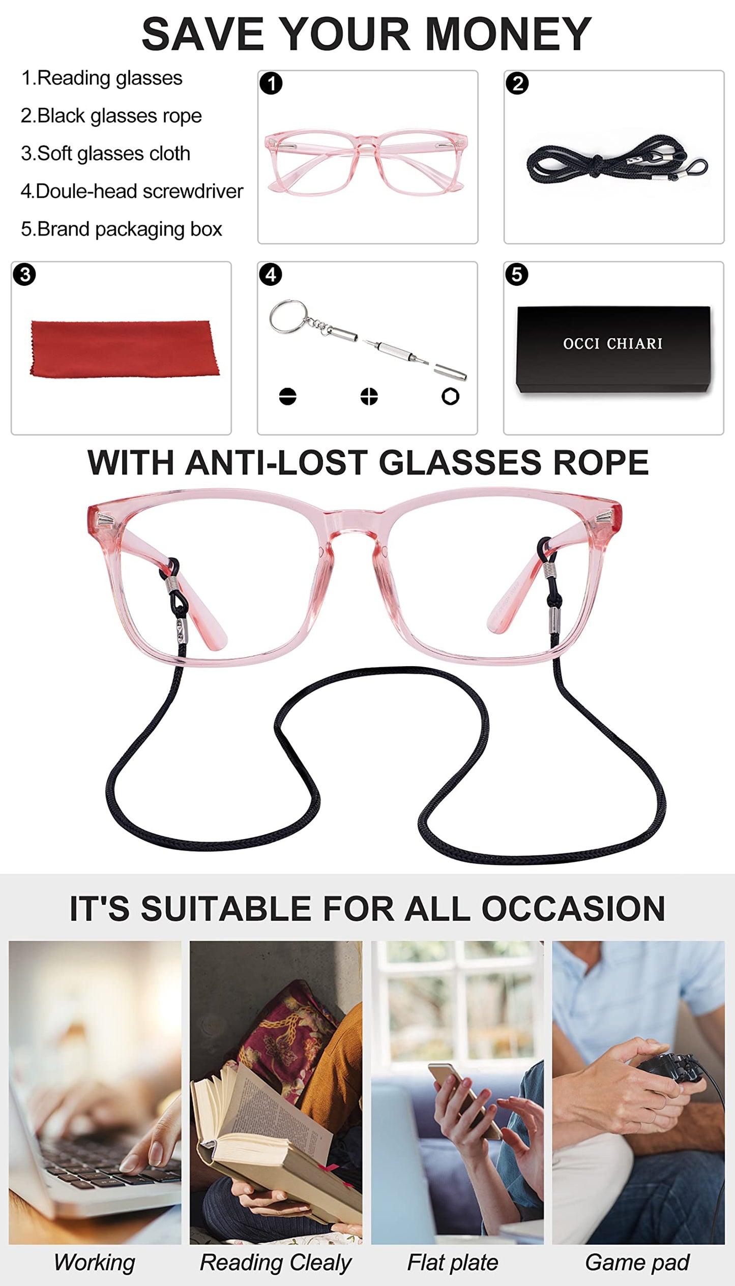 Blue Light Blocking Rectangle Reading Glasses Women Oversized Reader OC5121