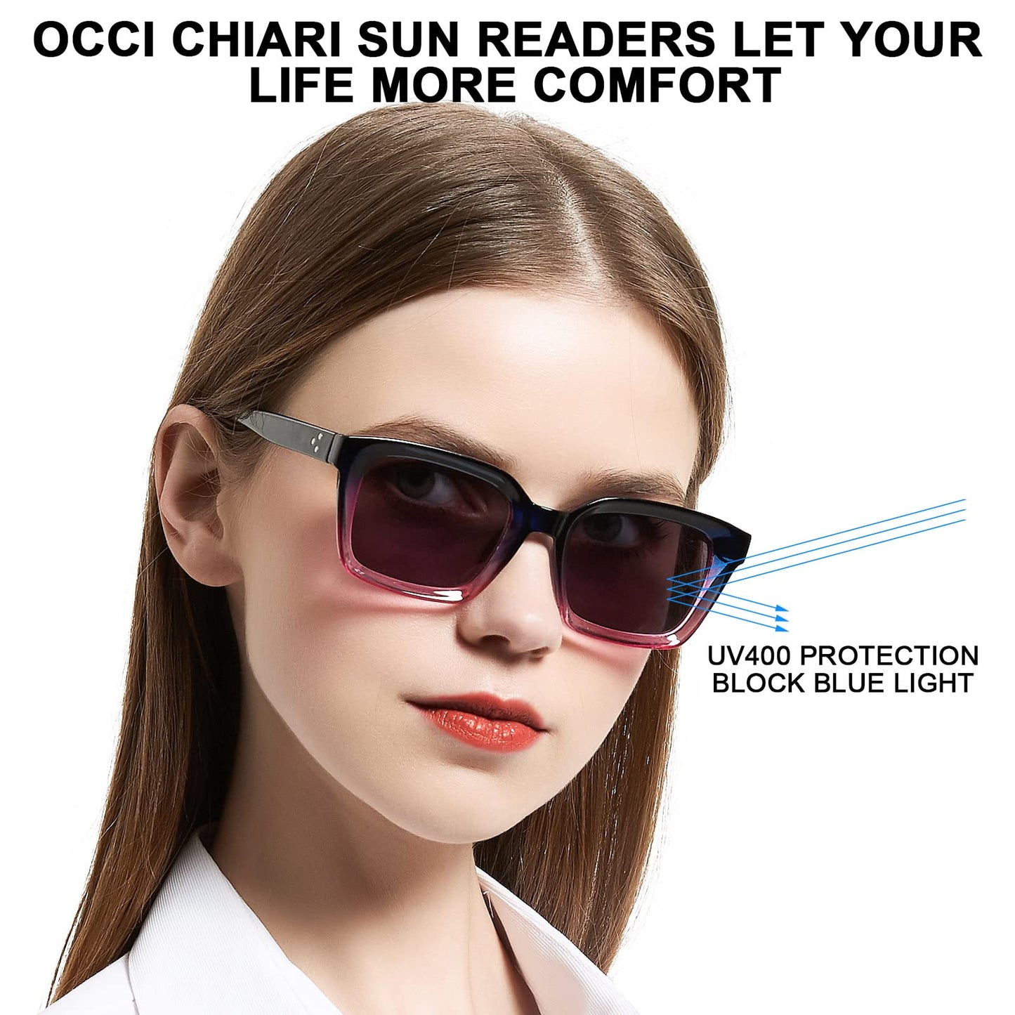 OCCI CHIARI Sun Reading Glasses for Women Large Sun Readers Blue Light Filter