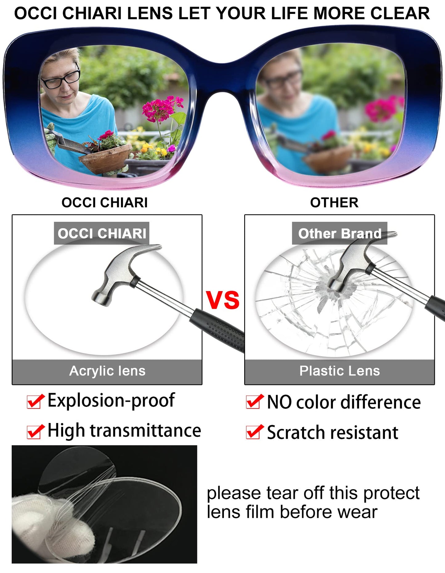 OCCI CHIARI Oversized Reading Glasses For Women Large Reader OC5187