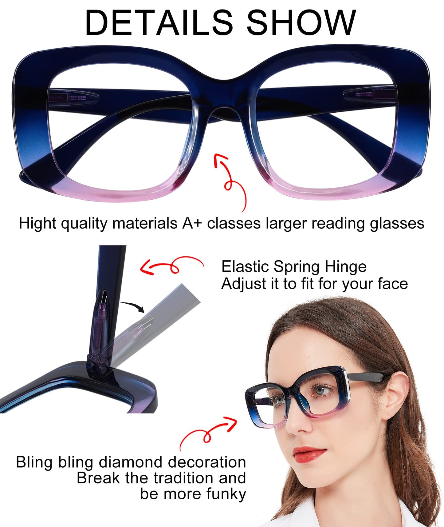 OCCI CHIARI Oversized Reading Glasses For Women Large Reader OC5187