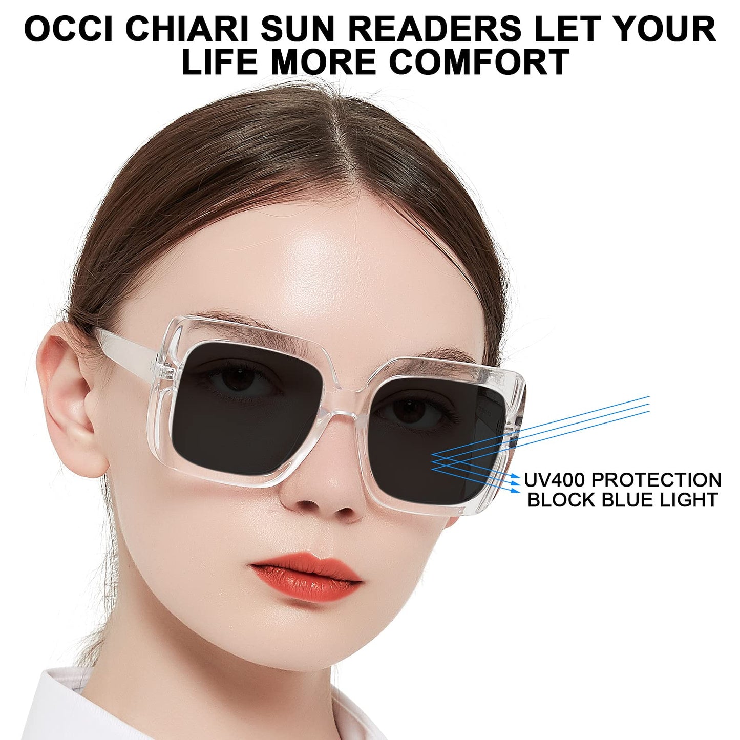 OCCI CHIARI Designer Reading Glasses For Women Large Sunglass Readers Transparent OC5113SR