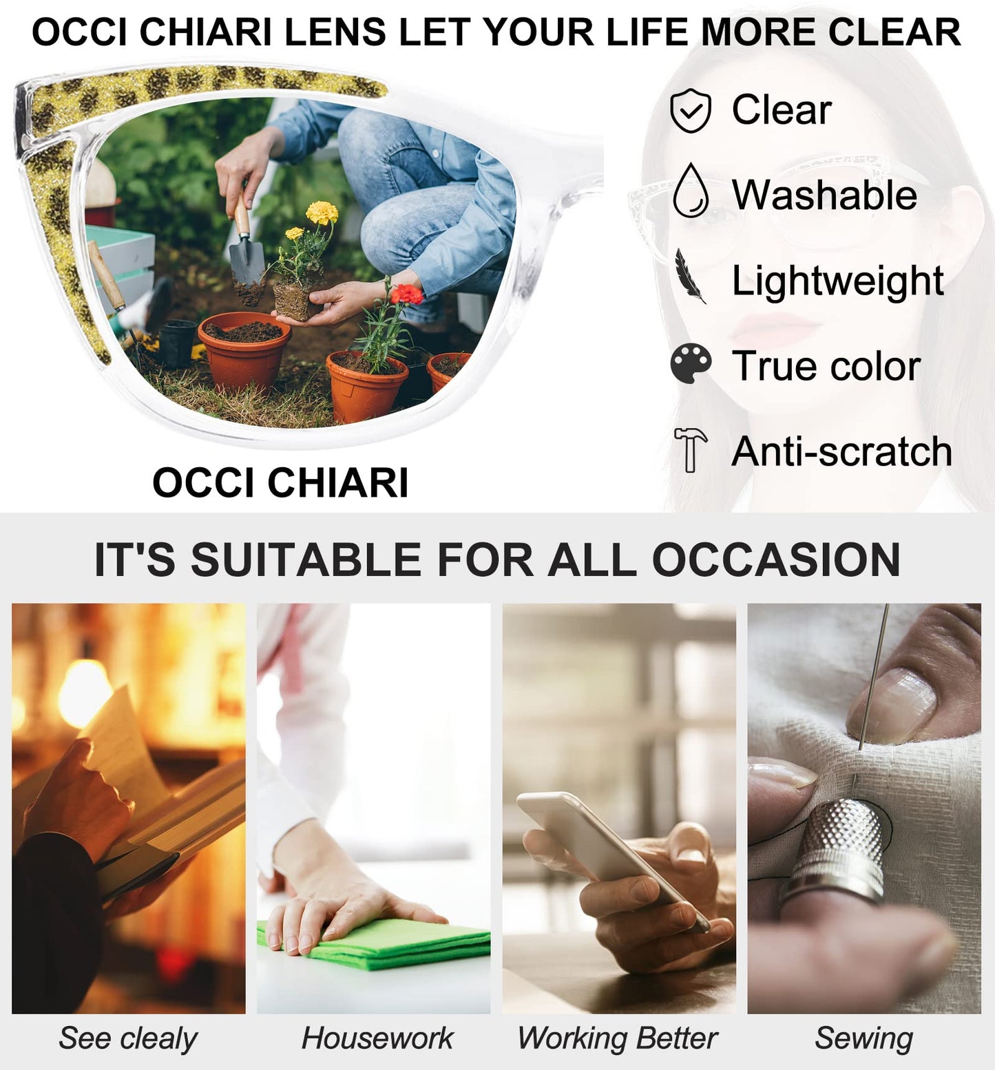 OCCI CHIARI Large Stylish Reading Glasses for Women Cateye Oversized Readers OC5032