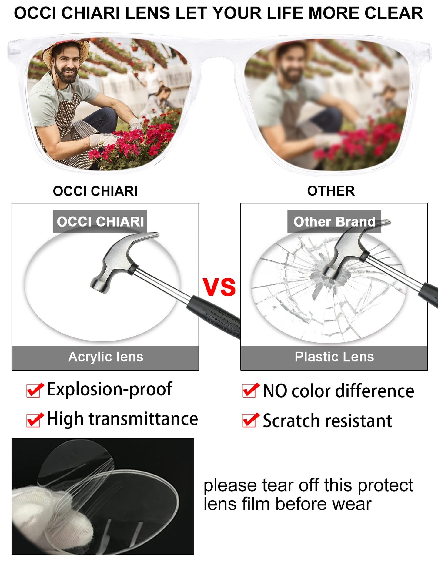 OCCI CHIARI Men's Oversized Fashion Reading Glasses Large Reader Oversized Frame OC5025