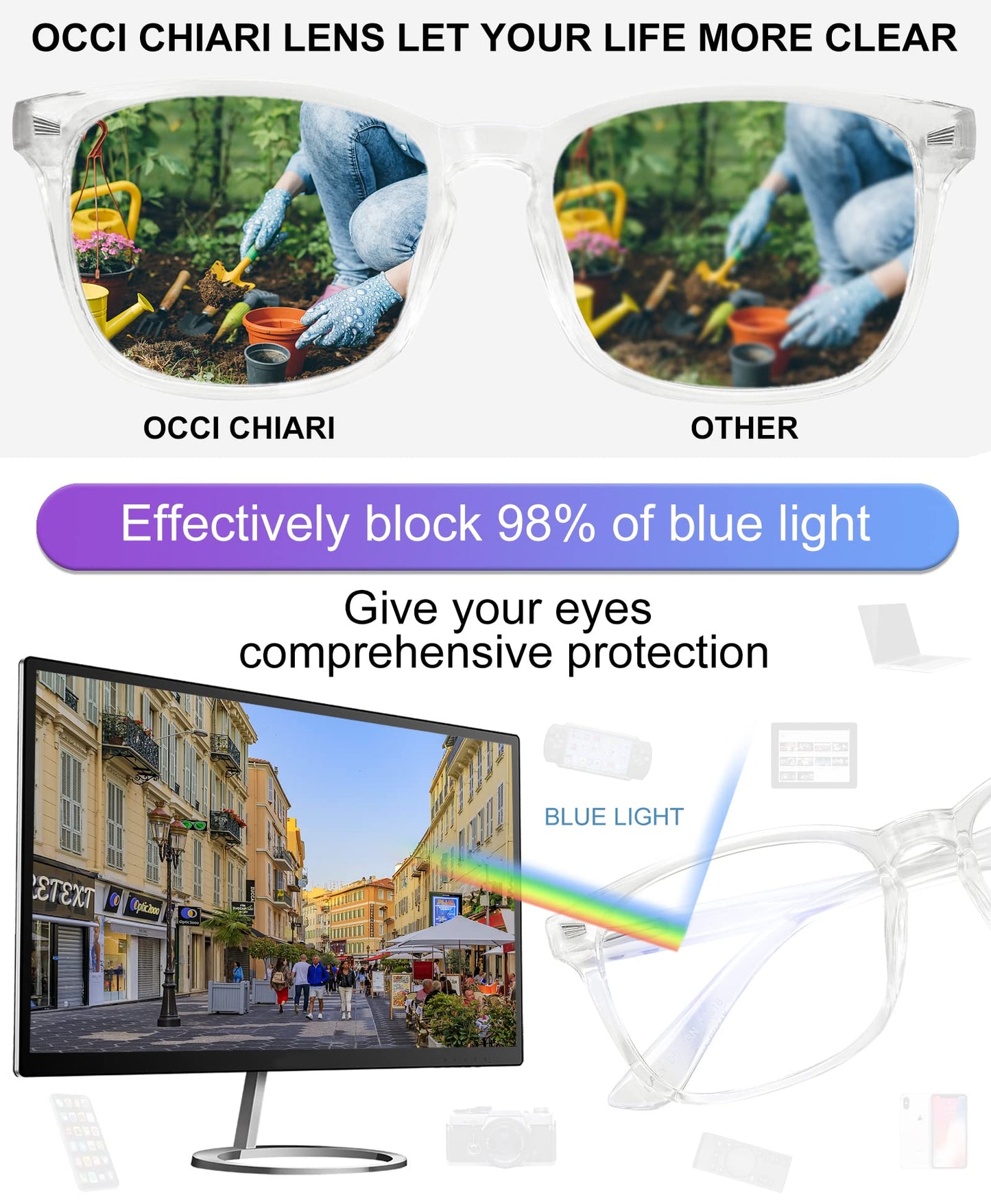 Blue Light Blocking Rectangle Reading Glasses Women Oversized Reader OC5121