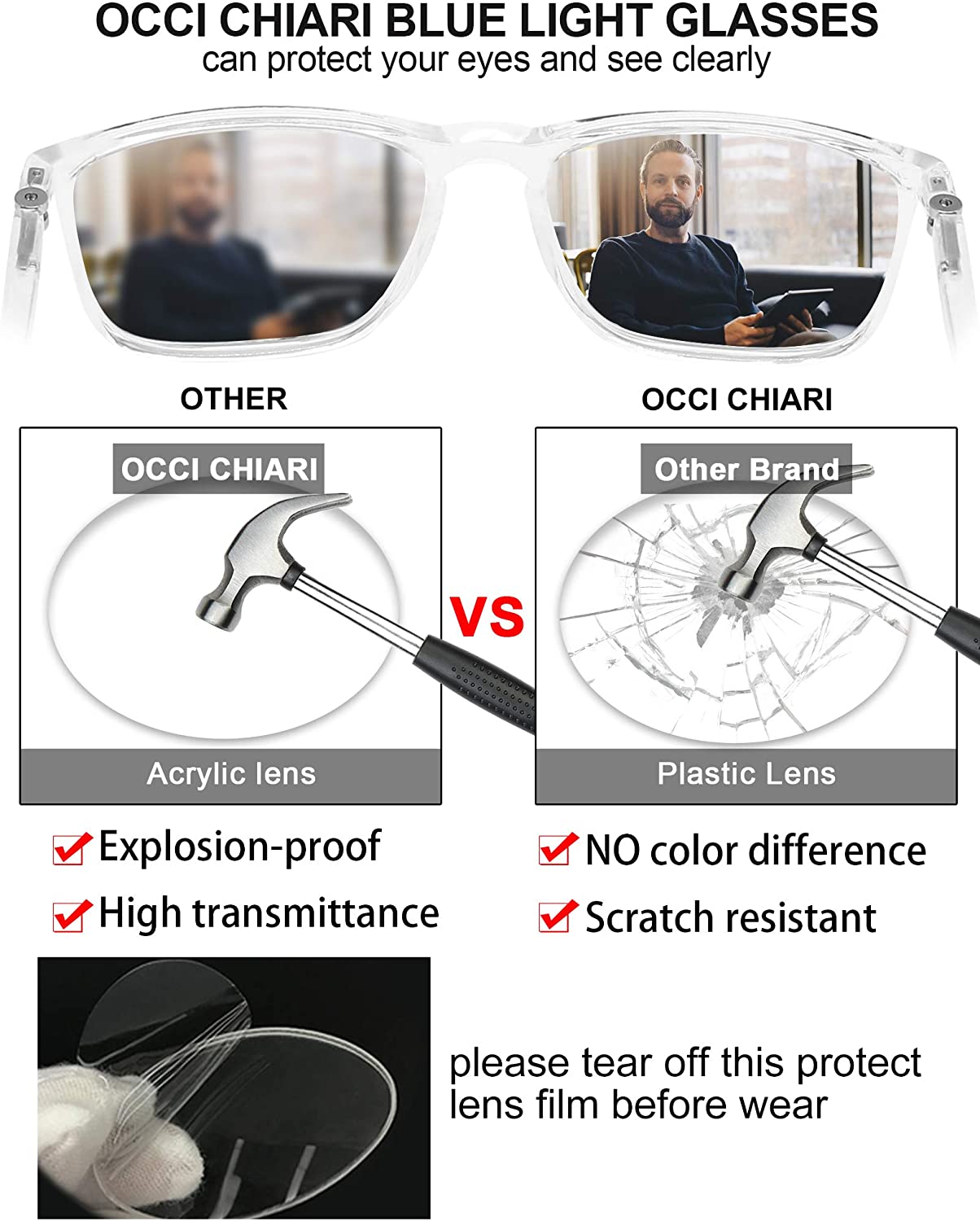 OCCI CHIARI Reading Glasses Men's Large Reader Durable Spring Hinge OC5026