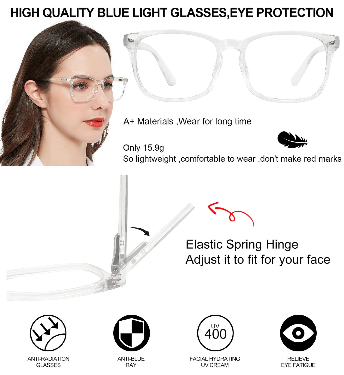 Blue Light Blocking Rectangle Reading Glasses Women Oversized Reader OC5121