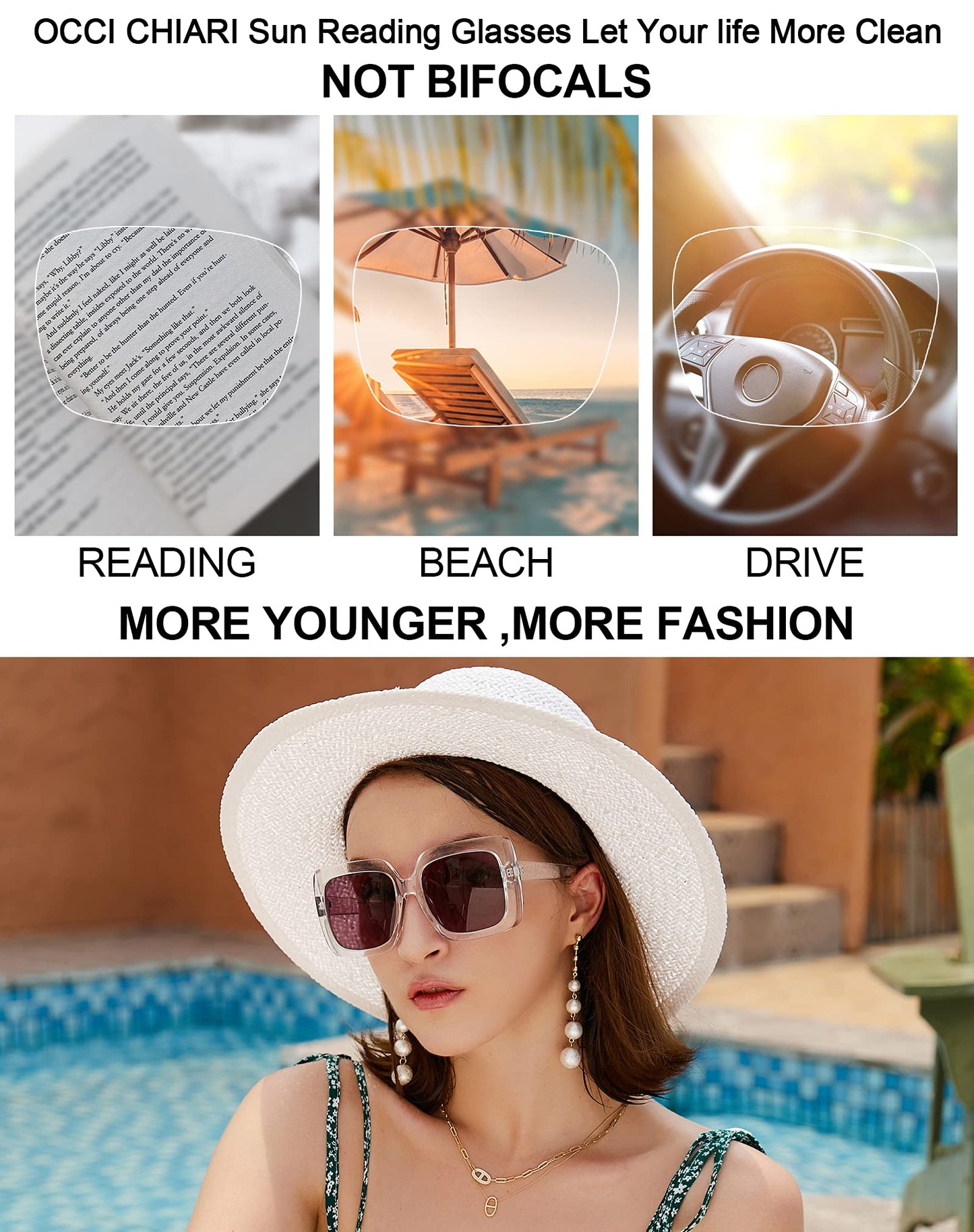 OCCI CHIARI Designer Reading Glasses For Women Large Sunglass Readers Transparent OC5113SR