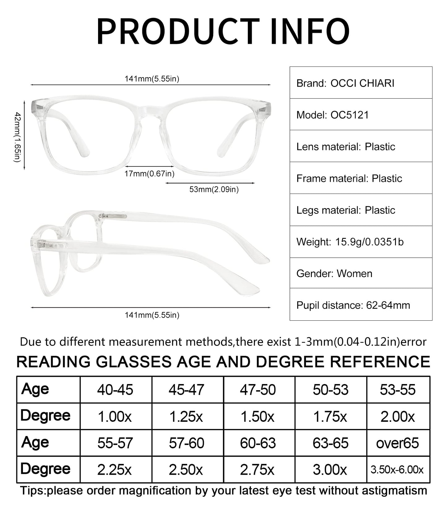 Blue Light Blocking Rectangle Reading Glasses Women Oversized Reader OC5121