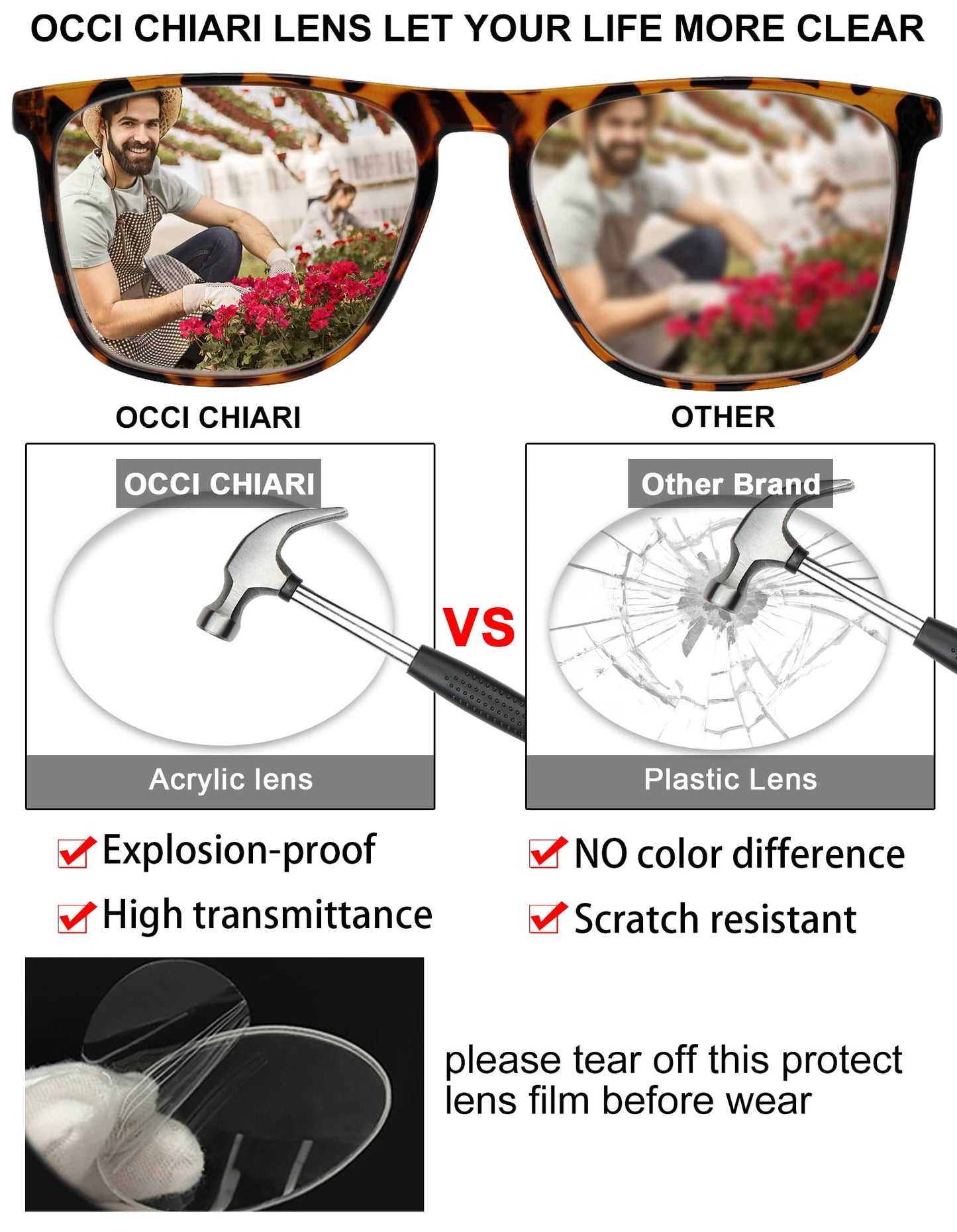 OCCI CHIARI Men's Oversized Fashion Reading Glasses Large Reader Oversized Frame OC5025