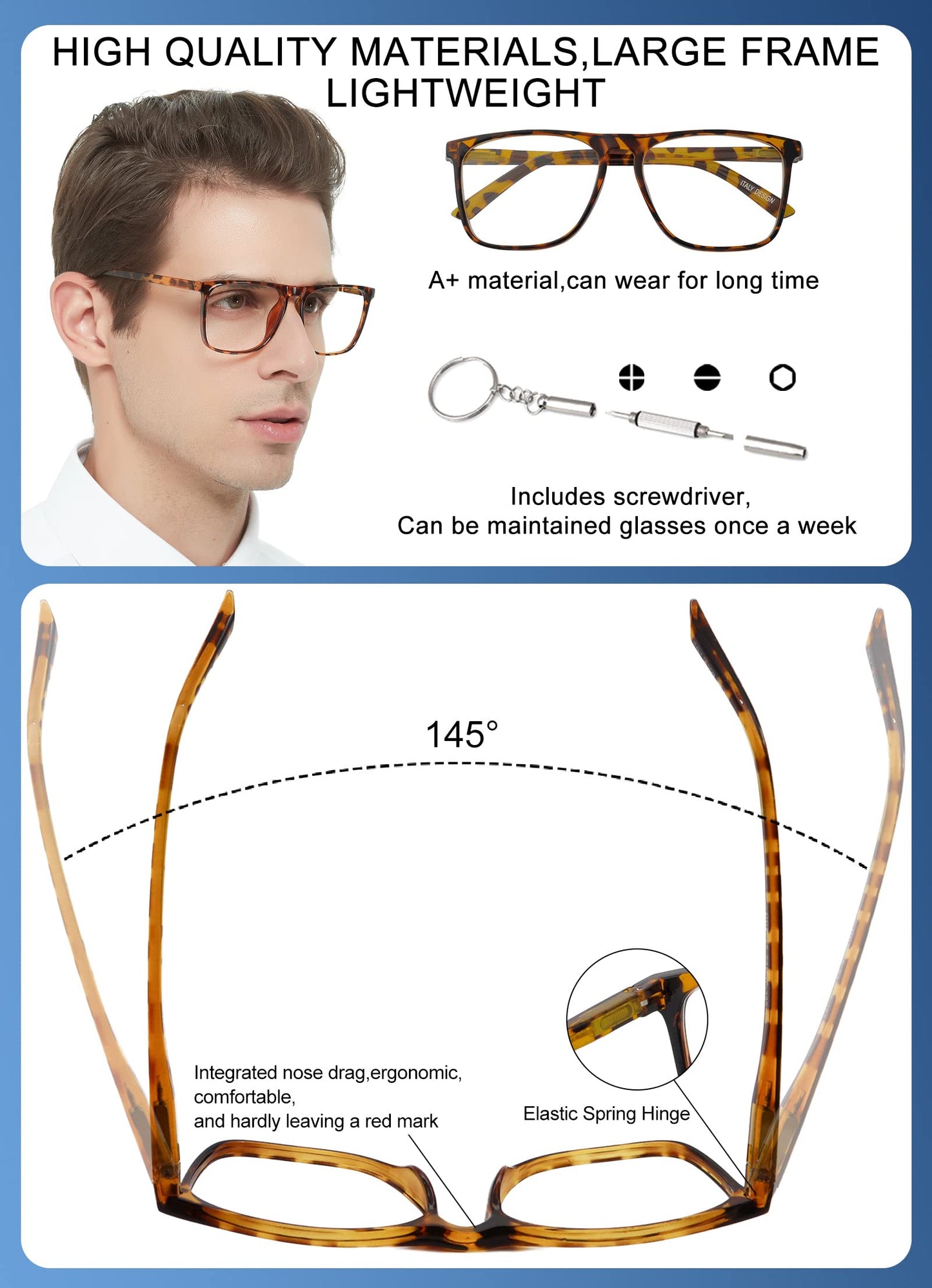 OCCI CHIARI Men's Oversized Fashion Reading Glasses Large Reader Oversized Frame OC5025